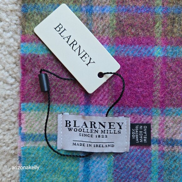 NWT Lambswool Plaid Scarf Lavender Turquoise Blarney Ireland - Picture 3 of 8